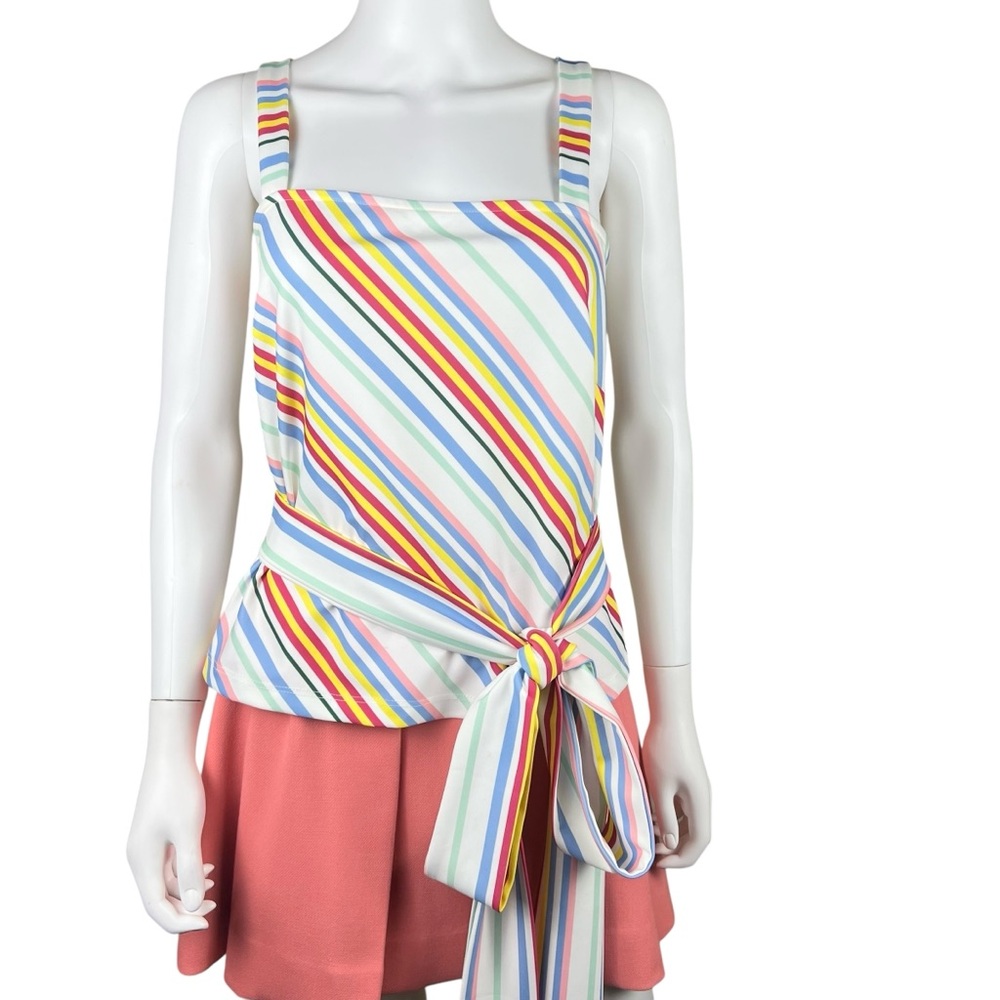 BOSTON PROPER: Rainbow Stripe Sleeveless Blouse with Long Tie Waist
